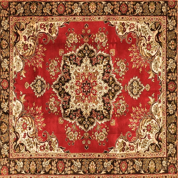Ahgly Company Indoor Square Medallion Orange Traditional Area Rugs, 5' Square