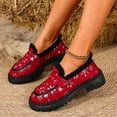 thumbnail image 2 of Christmas Women's Winter Loafers Fur Lined Round Toe Chunky Heel Lug Sole Slip on Office Work Shoes, 2 of 9