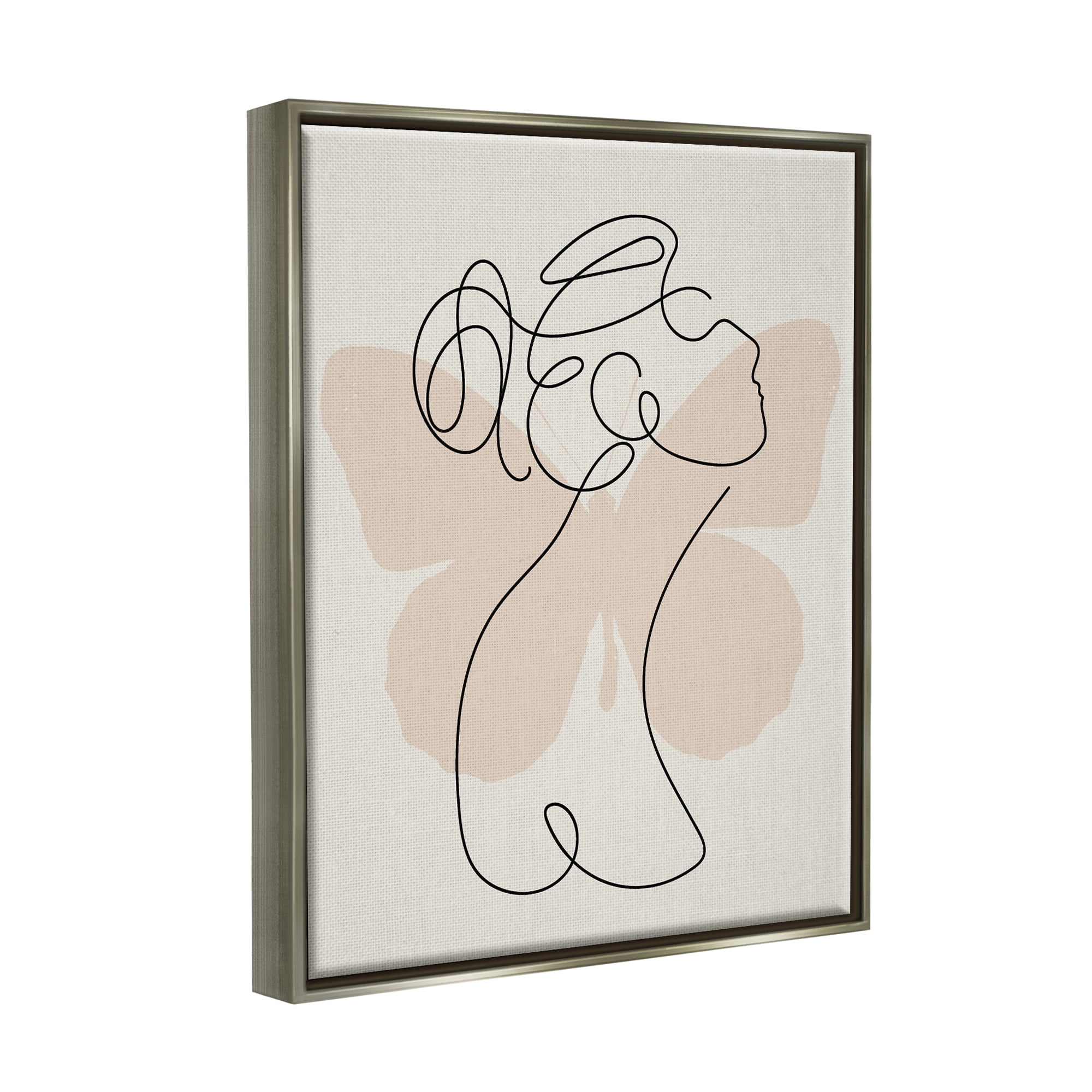Stupell Industries Woman & Butterfly Line Doodle Abstract Painting Gray Floater Framed Art Print Wall Art