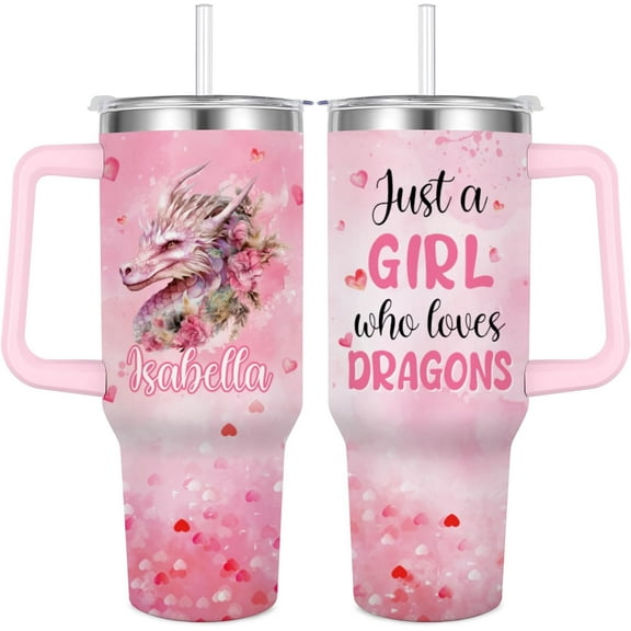 Personalized Dragon Tumbler Custom Name 40oz Vacuum Insulated Travel Cup for Girls