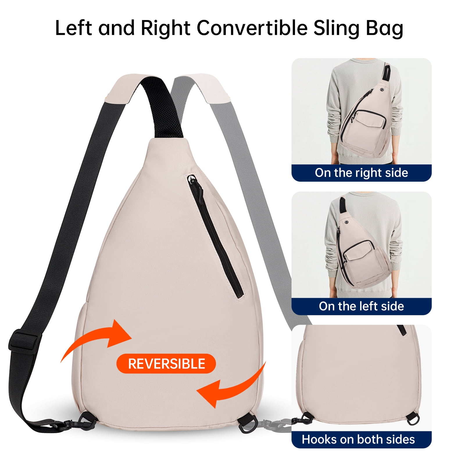 HAWEE Convertible Chest Bag Casual Daypack for Outdoor Cycling Hiking Travel Sling Backpack Crossbody Shoulder Purse for Women, Beige