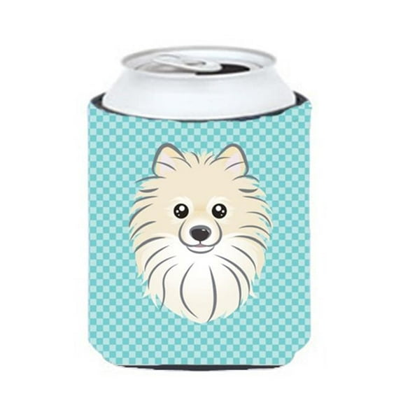 Checkerboard Blue Pomeranian Can Or Bottle Hugger