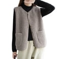 thumbnail image 5 of Fall Winter Women Vest Coat V Neck Fleece Single-breasted Double Pockets Sleeveless Cardigan Solid Color Daily Wear Office Waistcoat, 5 of 8