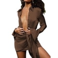 thumbnail image 3 of SAYOO, vestido camisero de manga larga para mujer, botones informales, Color sólido, vestido de fiesta envolvente para playa, Club, ropa de calle SAYOO  moda, 3 of 6