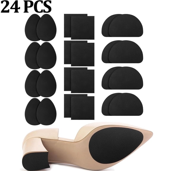 24PCS Non Slip Shoe Pads for Bottom of Shoes,Heel Noise Stopper,Shoe Grips for Heels Anti Slip,Self-Adhesive Non-Skid Stickers for men and women(3 Style, Black)