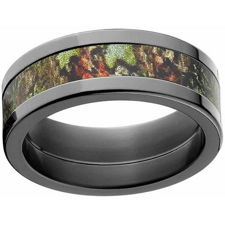 Mossy Oak Obsession Men's Camo Black Zirconium Ring with Polished Edges and Deluxe Comfort Fit