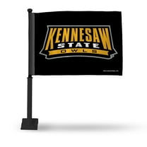 Rico Industries Kennesaw State  College Double Sided Car Flag -  16" x 19" - Strong Black Pole that Hooks Onto Car/Truck/Automobile