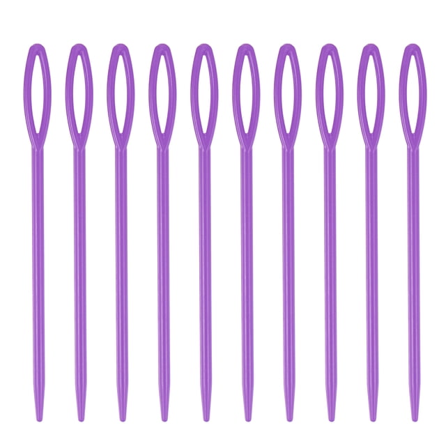 Unique Bargains Plastic Sewing Needles, 9cm Large Eye Blunt Learning Needles, Purple 90 Pack