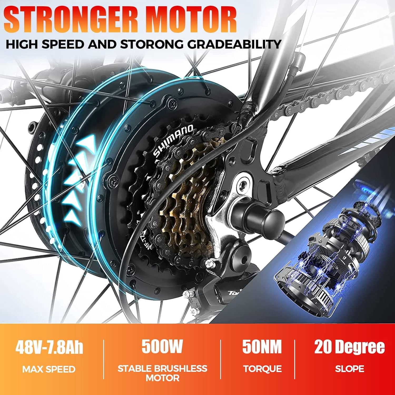 ANCHEER Electric Bike ,26" Electric Bike for Adults Electric Bicycles, 500W Electric Mountain Bike, 48V Commuter Ebike 48V Battery Ebike UL 2849, Lockable Suspension Fork, Shimano 21 Speed