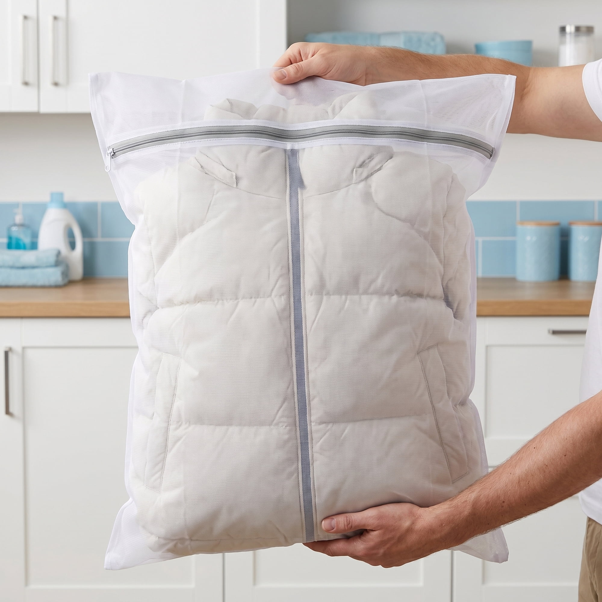 Unique Bargains 3Pcs Polyester Mesh Laundry Bags with Zipper White-Gray 19.7" x 23.6"