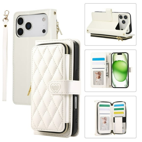 YEYKX Funda Tipo Billetera para iPhone 17 Pro Max Pulgadas con Correa para Muñeca/hombro, 9 Ranuras para Tarjetas, Monedero con Cierre, Soporte de Cuero de Lujo, Cubierta a Cuadros de Cell Phone