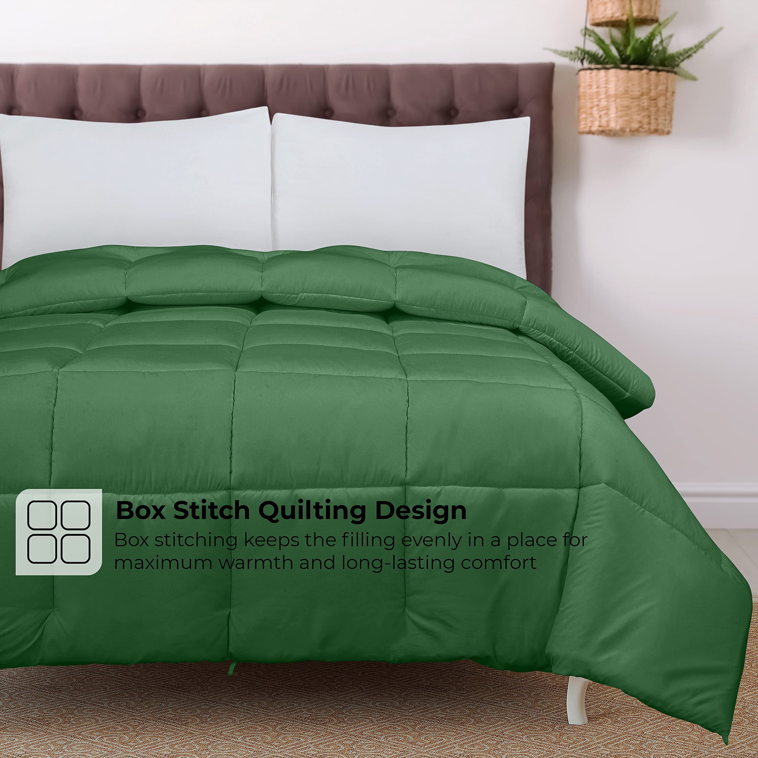 ROYALE California King Comforter - All Season Down Alternative Bedding Comforters- Lightweight Quilted Comforter with Corner Tabs - Hotel Comforters- Box Stitched Duvet Insert (KingCal, Hunter Green)
