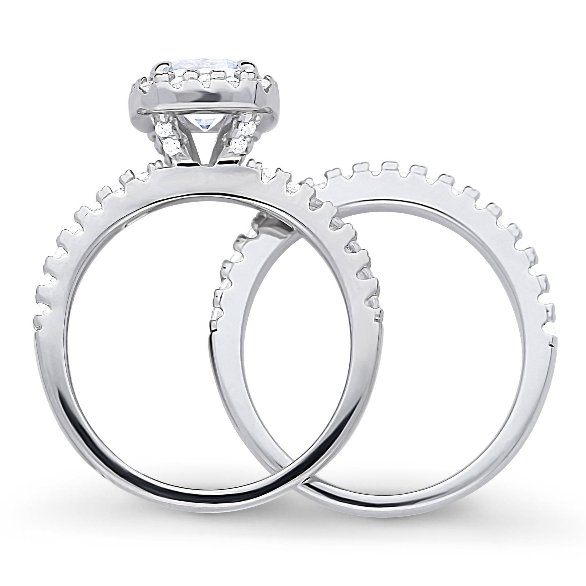 BERRICLE Sterling Silver Halo Wedding Engagement Rings Cushion Cut Cubic Zirconia CZ Ring Set for Women, Rhodium Plated Size 8.5