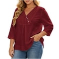 thumbnail image 2 of Neewe Women's Casual 3/4 Sleeve Plain V-Neck Button Decoration Pleated Blouses Tops T-Shirts S-XXL, 2 of 6