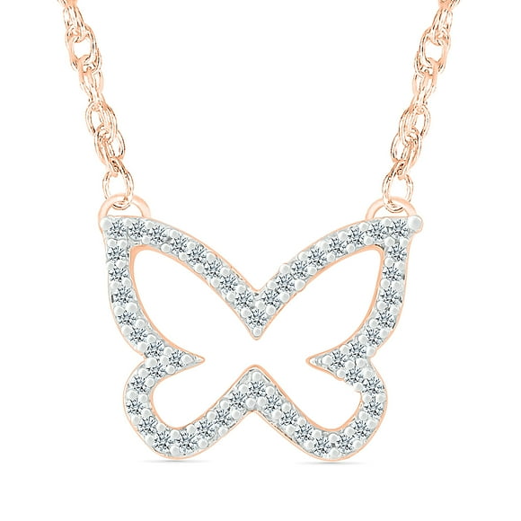 DGOLD 10kt Rose Gold Round White Diamond Butterfly Necklace for women (1/2 cttw)