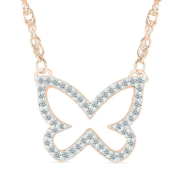 DGOLD Collier Papillon en Or Rose 10 Kt avec Diamant Blanc Rond pour Femmes (1/2 cttw)