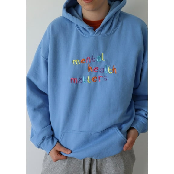 Embroidered 'Mental Health Matters Rainbow Hoodie, Long Sleeve, Classic fit, Unisex, Adult