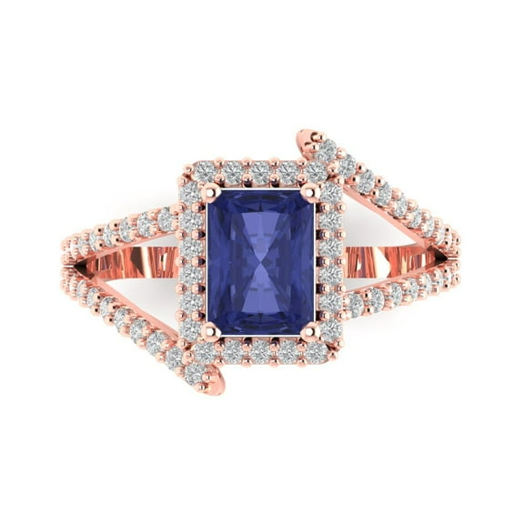 Solitaire with Accents Engagement Ring for Women - 1.935ct Simulated Tanzanite in 18K Rose Gold Promise Ring
