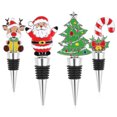 thumbnail image 1 of Juego de 4 tapones navideños para botellas de vino, reutilizables y perfectos para decorar., 1 of 5