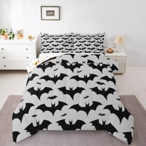 jejeloiu Boys Happy Halloween Full Size Comforter Sets,Flying Animal Bats Bedding Comforter Set,Gray Black Bedding Sets For Teens,Ultra Soft Home Decor Reversible,3pcs