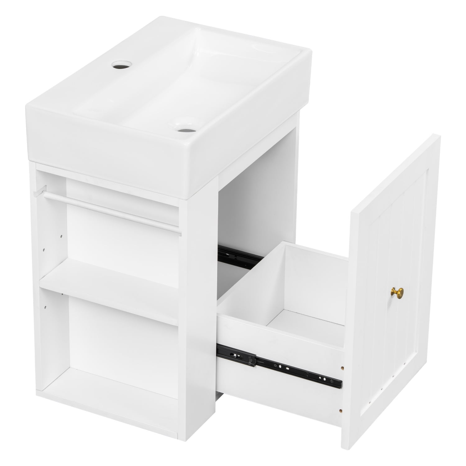20" Bathroom Vanity with Ceramic Sink, Freestanding Bathroom Vanity with  Drawer and Side Open Shelf,  Bathroom Cabinet for Small Bathrooms, White