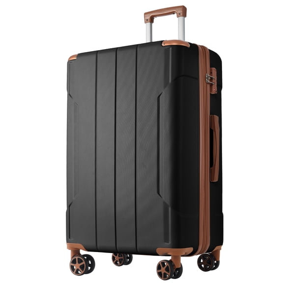 TheEshow 28-Inch Black Brown Expandable ABS Hardshell Checked Luggage with Double Spinner Wheels