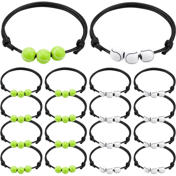 20Pcs Sports Jewellery Charm Bracelets Tennis Charm Bracelets Sports Party Wristbands Rugby Soccer Softball Party Favors Adjustable Round Beaded Bracelet Set with Wax Rope for Women Men