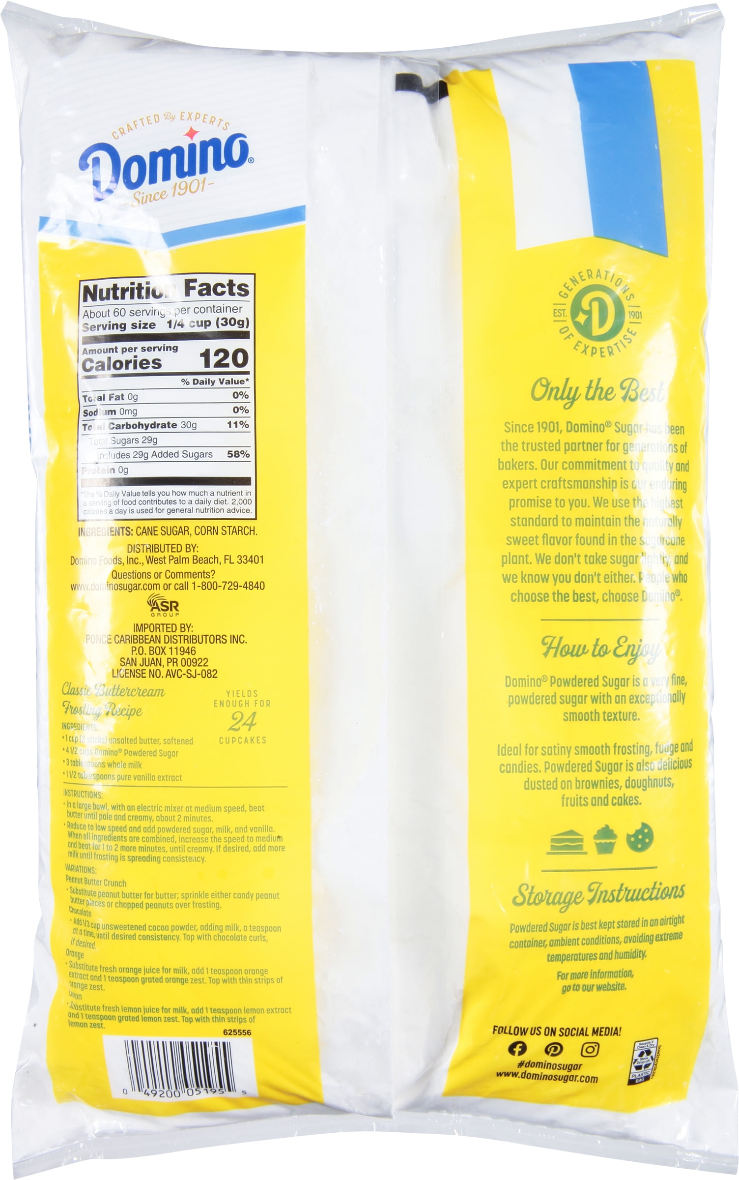 (6 pack) Domino Confectioners Sugar, Pure Cane, 10x Powdered, Allergen-Free, 4 lb (1.81 kg), Plastic Bag