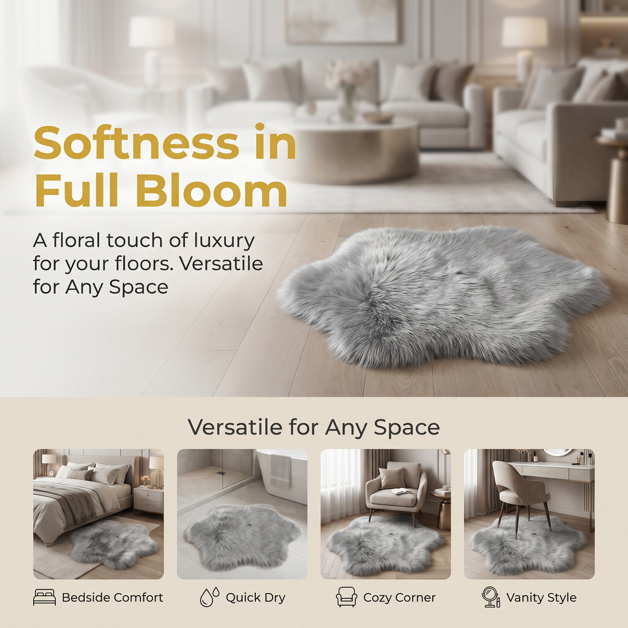Unique Bargains Shaggy Flower Area Rug Fluffy Non-Slip Fuzzy Carpet 20" x 20" Light Gray