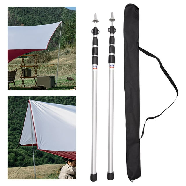 Adjustable Tarp Poles Set of 2 Telescoping Aluminum Rods Canopy Poles Lightweight Replacement Tent Poles for Camping,Backpacking,Hiking , Sliver