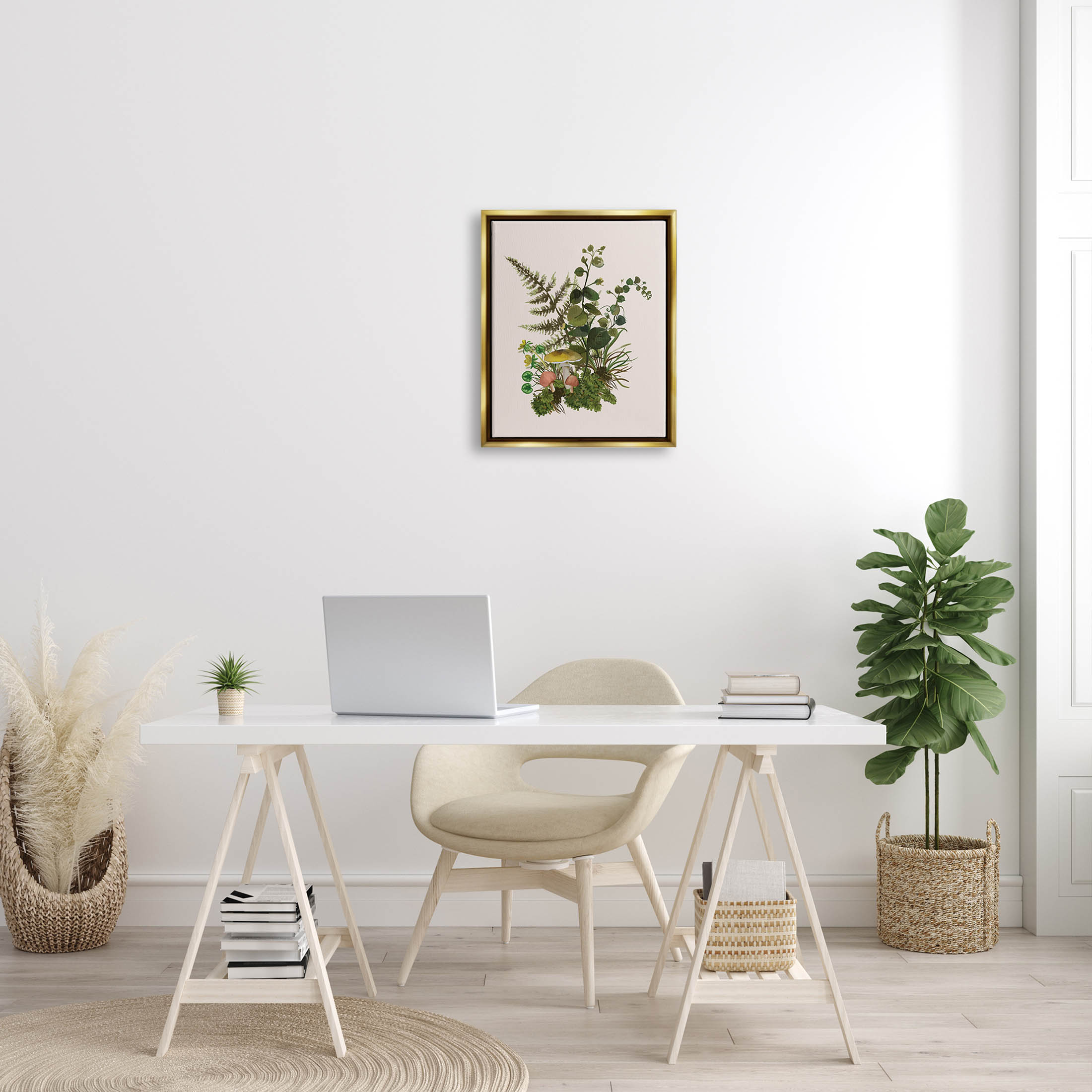 Botanical Nature Mushroom Sprigs Botanical & Floral Graphic Art Metallic Gold Framed Art Print Wall Art