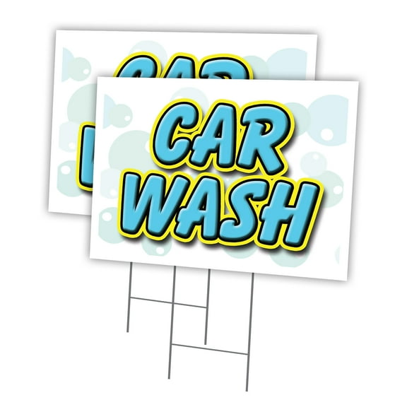 CAR WASH 2 Pack Of 12" x 16" Yard Sign & Stake | Advertise Your Business | Stake Included Image On Front Only | Made in The USA