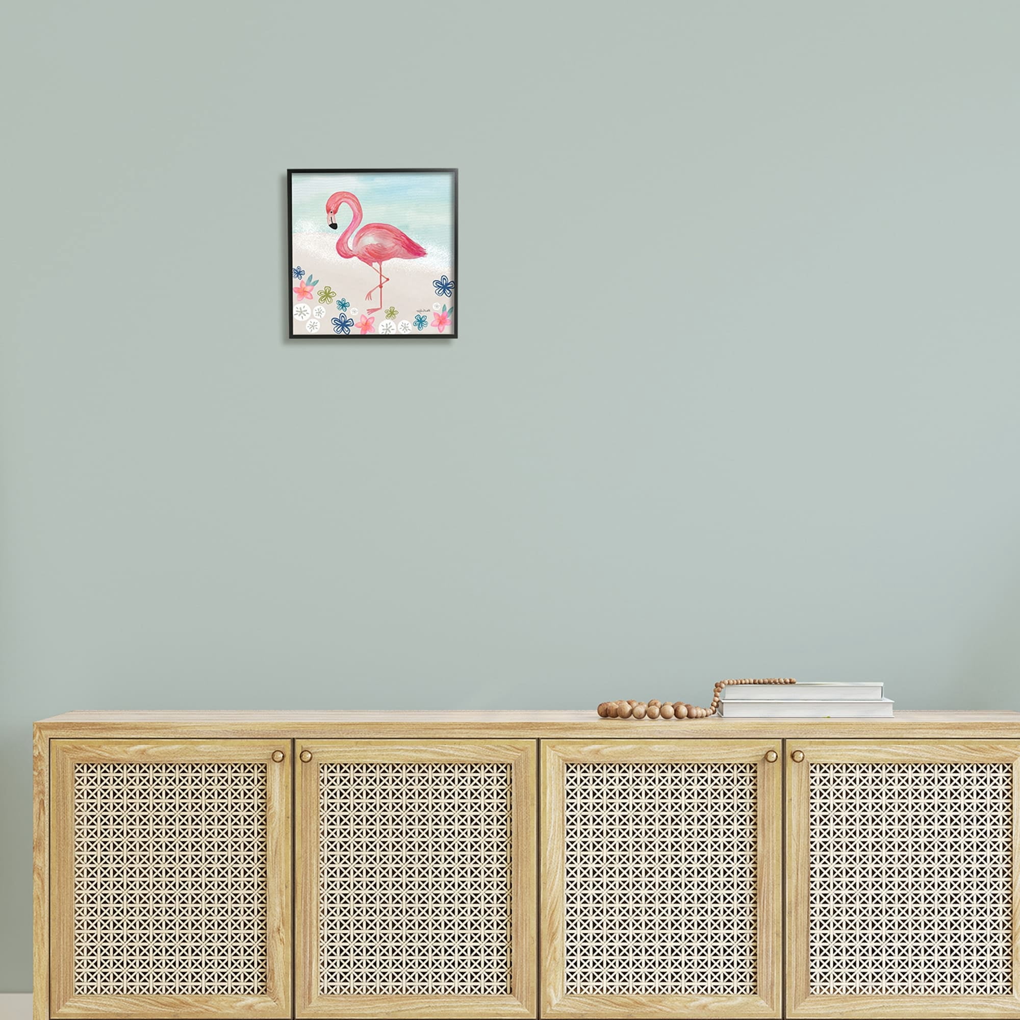 Stupell Industries Flamingo Among Sand Dollars Flowers Beach Shore Framed Wall Art, 12 x 12, Design by Katie Doucette