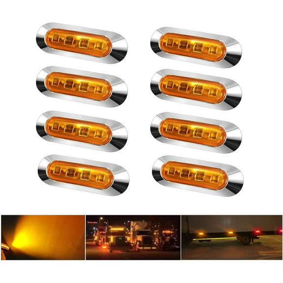 ABPETE 8Pcs Amber LED Side Marker Light for Truck Trailer - Front Rear Turn Signal, Tail Clearance Indicators, Stop Warning Running Lights - 12-24V Auto Car RV Camper ATV Boat Deck Transom