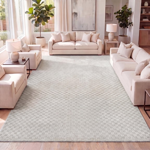 JONATHAN Y SCANDINAVIAN 8 x 10 Area Rug, Finn Minimalist Checkered Monotone - Ivory/Cream, SCN108A-8