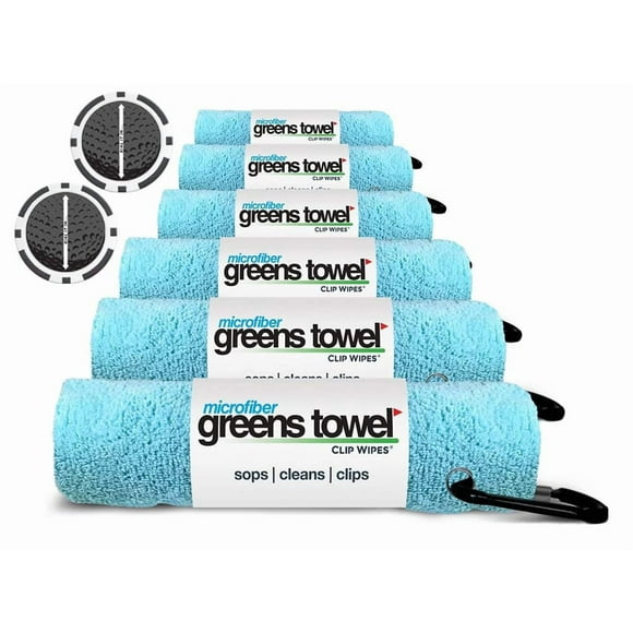 Greens Serviette 6 Pack Vert Forêt Serviettes de Golf avec Clip pour Sacs de Golf, Tissu en Microfibre Peluche, 16x16, le Pack Valeur Original (Forêt Pin)