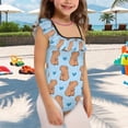 thumbnail image 3 of Uorisanigo Girls One Piece Swimsuits Capybara Blue Heart Swimwear Bathing Suit Size 13-14 Ruffle Single Spaghetti Strap Sport Summer Beach Swimwear, 3 of 7