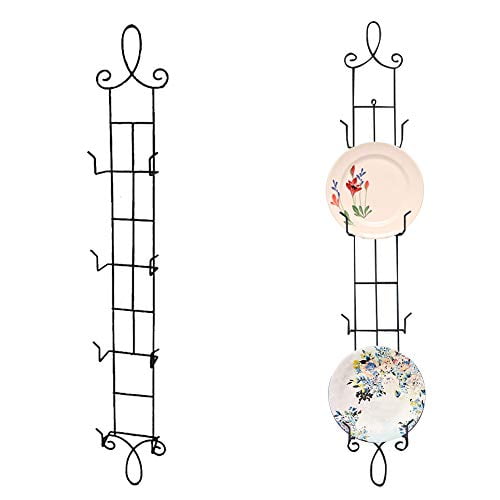 HOHIYA 2pc Plate Hangers for the wall Display Rack Holders Metal Decorative Stand Vertical for Collectible Plates Plaques Dishes China 42 Inch 4 Tier Black