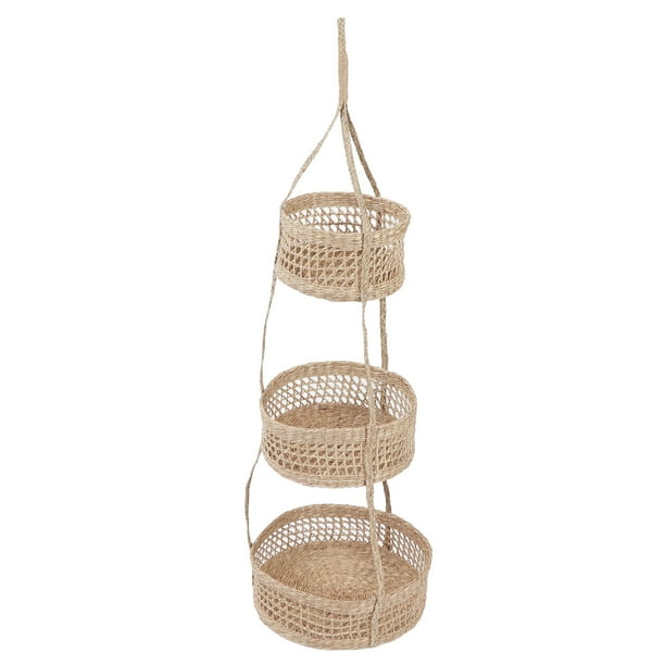 Hanging Fruit Basket Rattan 3 Tiers Multifunctional Foldable Elegant