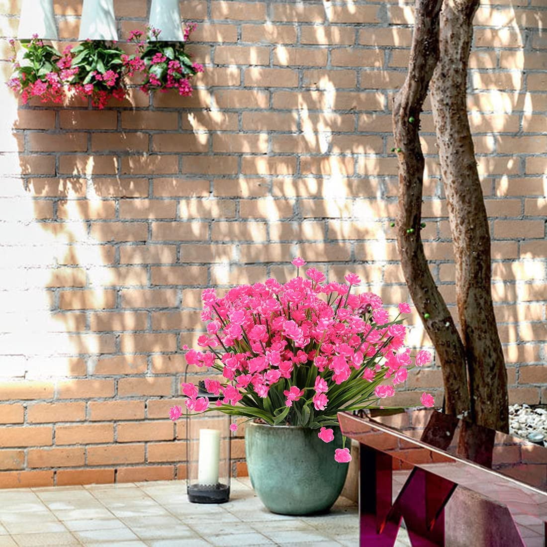 Zukuco 12PCS Artificial Flowers,Fake Greenery Faux Plastic Bushes Fake Shrubs UV Resistant Faux Plastic Plants for Wedding Hanging Bouquet Indoor Outdoor Home Garden Office Vase(Pink)
