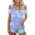 thumbnail image 2 of Womens Tops Short Sleeve Women Summer T-Shirt Cold Shoulder Pullover Blouse V-Neck Short Sleeve Solid, 2 of 6