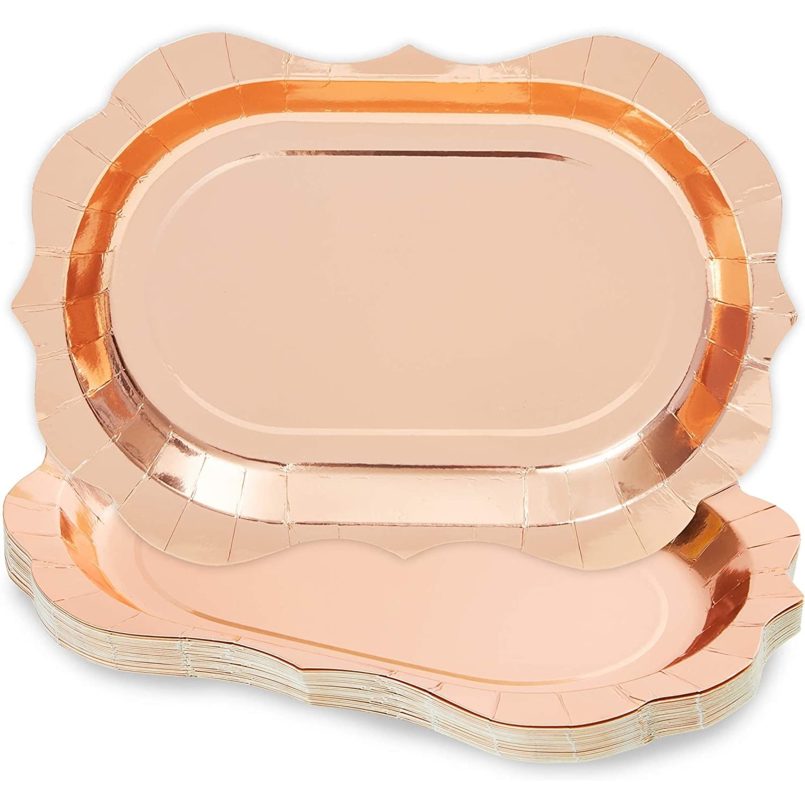 24 Pack Rose Gold Paper Serving Trays, Disposable Vintage Food Plates for Platters, Birthday, Wedding Party Supplies, 9 x 13 in