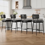 Roromall 2-Piece Bar Stools, 26 Faux Leather Counter Height Bar Stool with Back, Metal Legs, Modern Upholstered Barstool Chairs for Island, Counter Bar, Kitchen