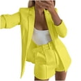 thumbnail image 2 of Casual Blazer Jacket Long Sleeve Lapel Button Jacket Oversized Blazers for Women Lapel Collar Boyfriend Blazer,Yellow,S, 2 of 7