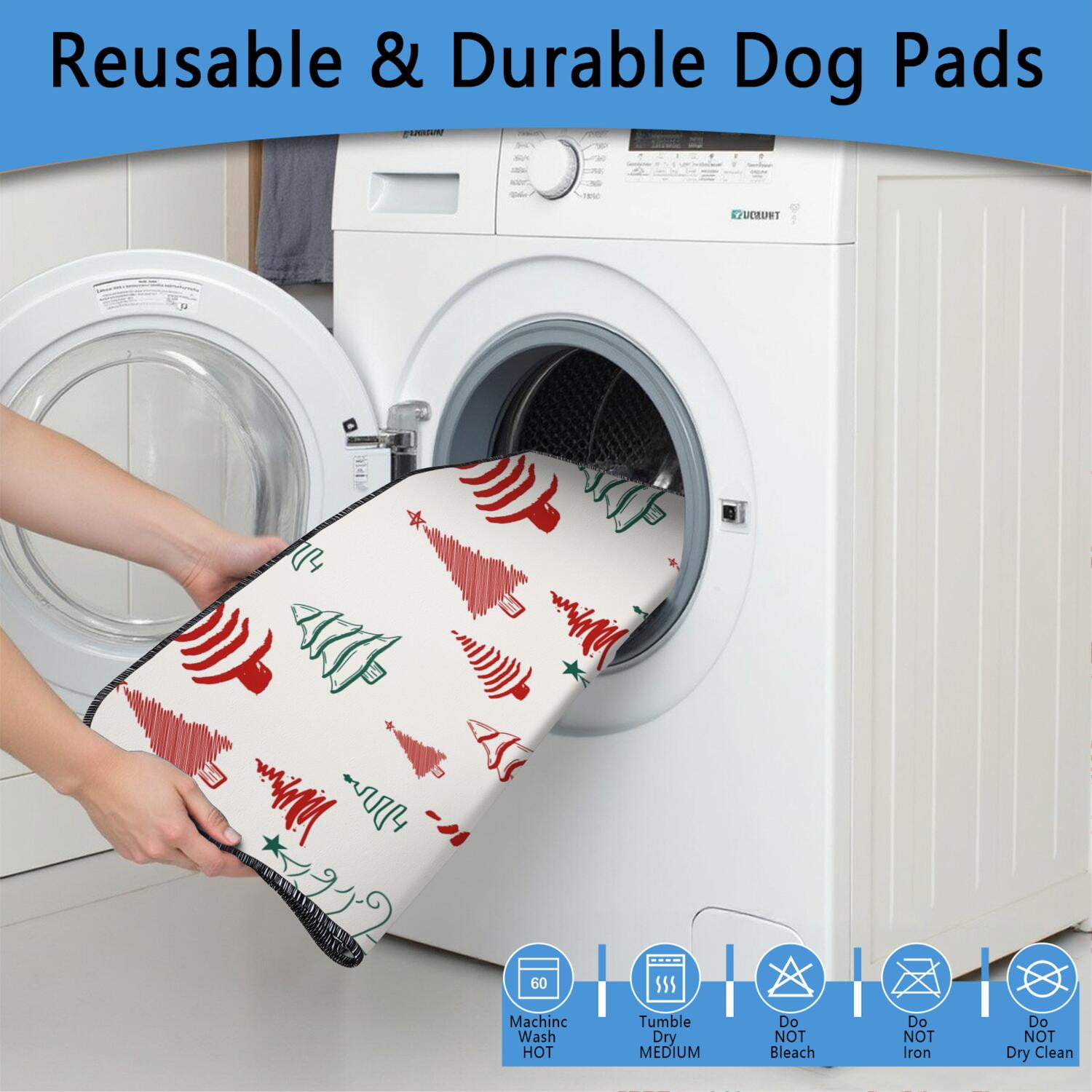 Christmas Red and Green Washable Dog Pads 48"x48" 2-Pack, Super Absorbent Reusable Puppy Pee Mats with Holiday Themes for Large Area Management