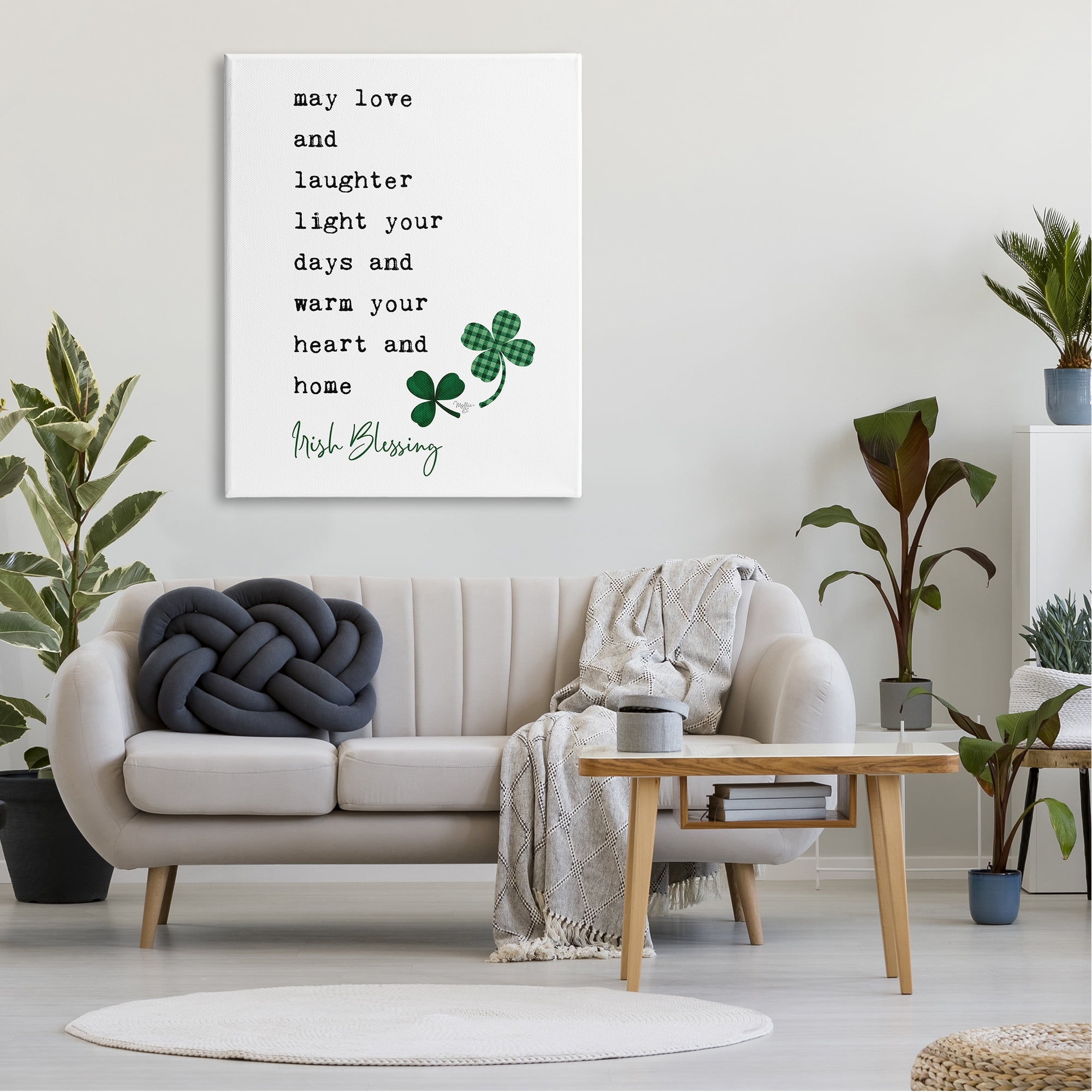 Stupell Industries Heart & Home Touching Irish Blessing Clover Motif Canvas Wall Art, 36 x 48, Design by Mollie B.