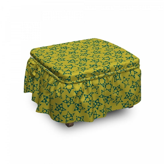Abstract Ottoman Cover, Comic Stars with Holes, 2 Piece Slipcover Set with Ruffle Skirt for Square Round Cube Footstool Decorative Home Accent, Standard Size, Dark Teal Dark Yellow, by Ambesonne