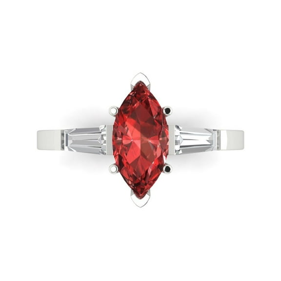 Three-Stone Engagement Ring for Women - 2ct Natural Garnet in 14K White Gold Promise Ring