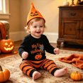 thumbnail image 2 of HCNTES Baby Boy Clothes Newborn Halloween Onesie Baby My 1st Halloween Bat Costumes Infant Pumpkin Pants Set Baby Boys' Clothing Sets, 2 of 7