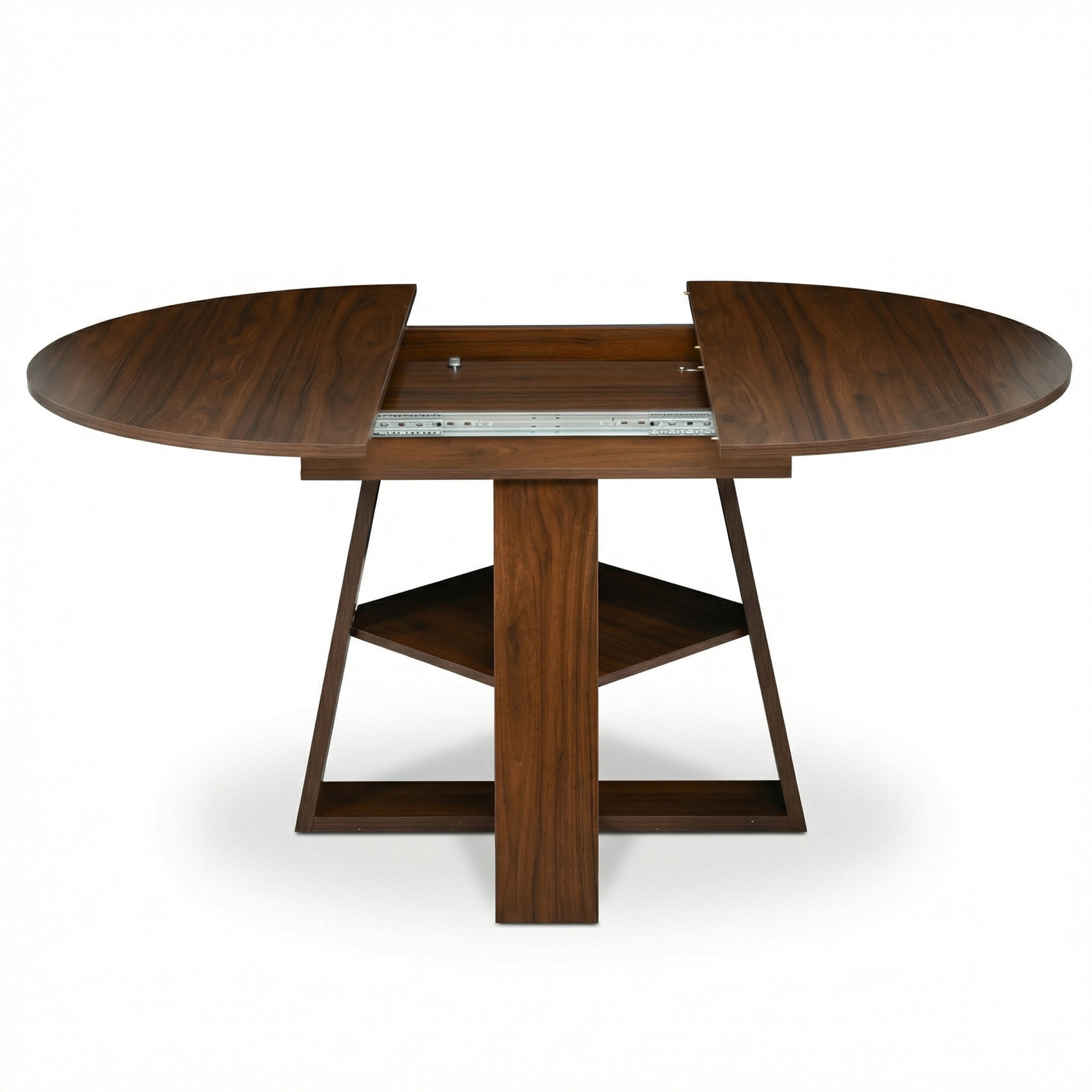 Noble House 43.3 - 59 Inch Extendable Round Dining Table with Storage Shelf, Walnut